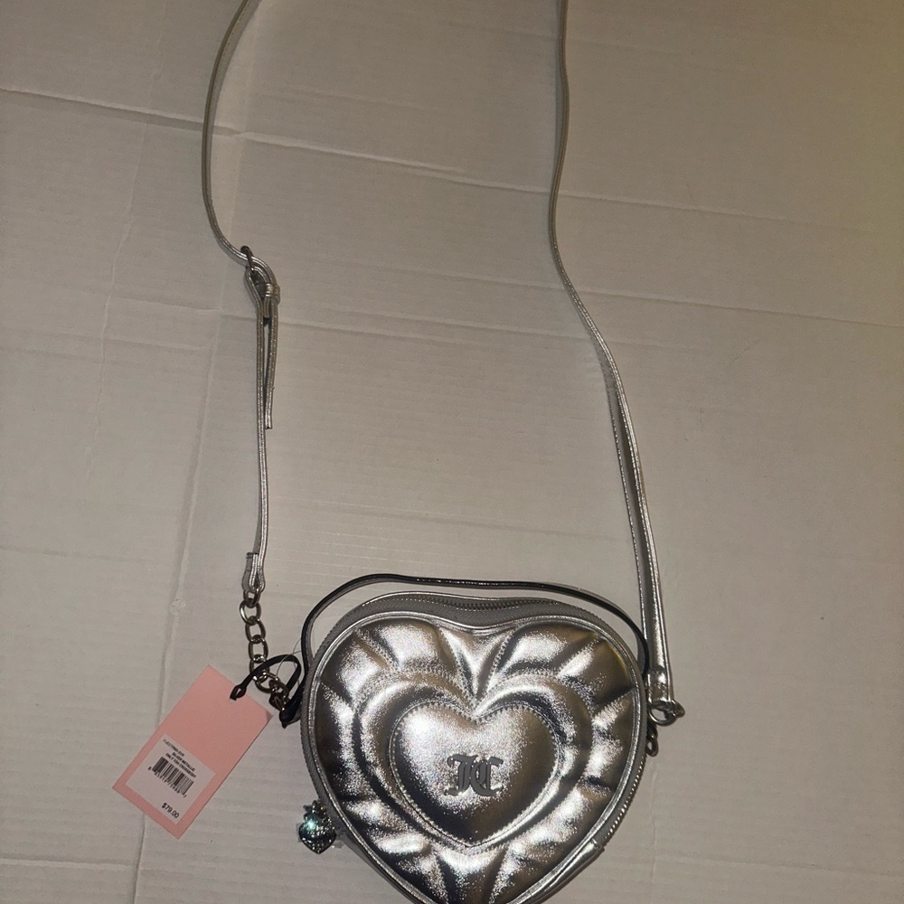 Juicy couture Silver Heart-Shaped Crossbody Bag with bling charm gorgeous logo!